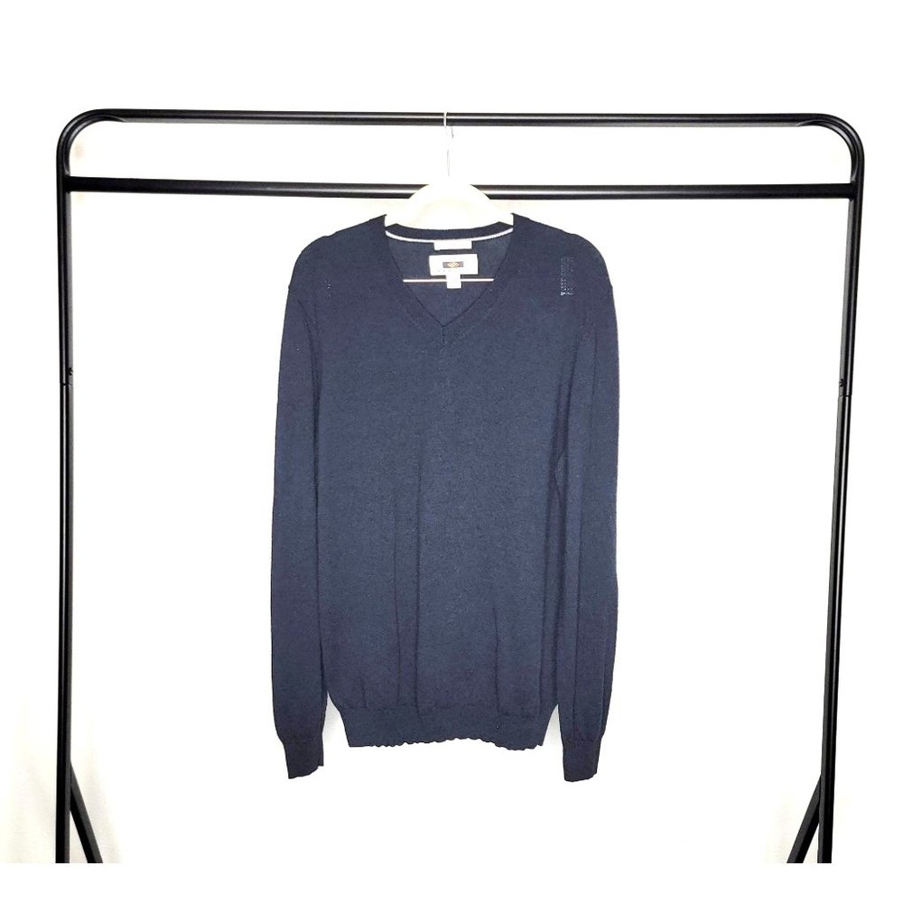 Joseph Abboud Dark Blue & Black Marled Extra Fine Merino Wool V-Neck Sweater